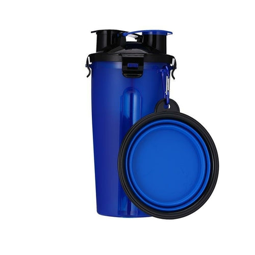 2-in-1 Pet Water Bottle & Food Container with Collapsible Bowl