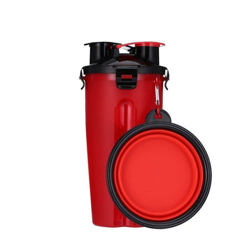 2-in-1 Pet Water Bottle & Food Container with Collapsible Bowl