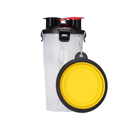2-in-1 Pet Water Bottle & Food Container with Collapsible Bowl