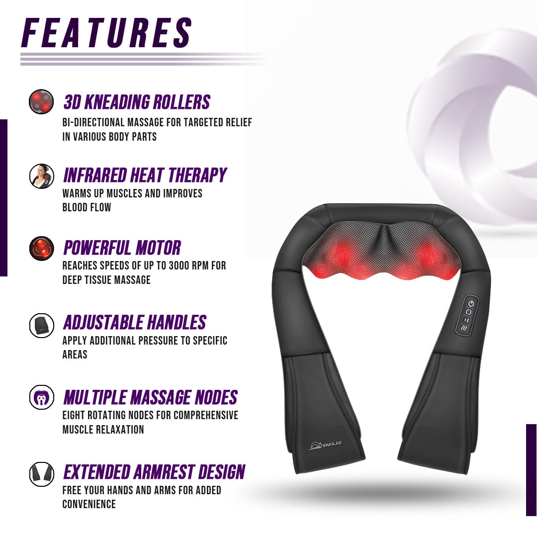 Heated Shiatsu Neck & Shoulder Massager – Deep Tissue with 3D Kneading Rollers