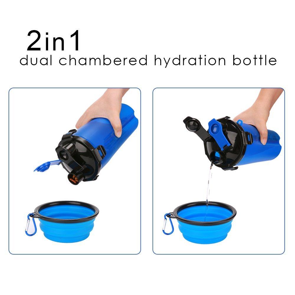 2-in-1 Pet Water Bottle & Food Container with Collapsible Bowl