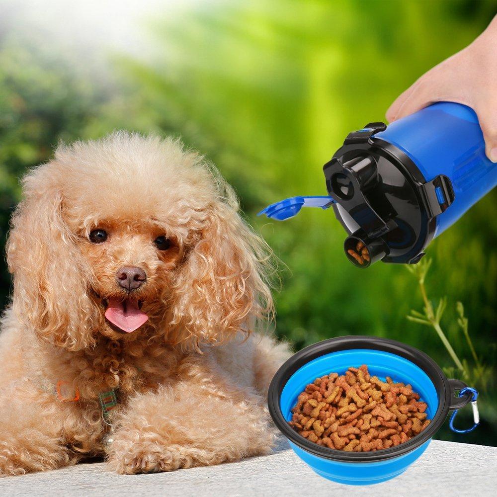 2-in-1 Pet Water Bottle & Food Container with Collapsible Bowl
