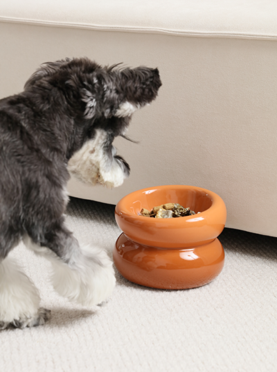 Elevated Soufflé Pet Bowl – Anti-Slip Ceramic Design (Amber Orange)