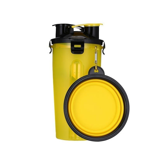 2-in-1 Pet Water Bottle & Food Container with Collapsible Bowl