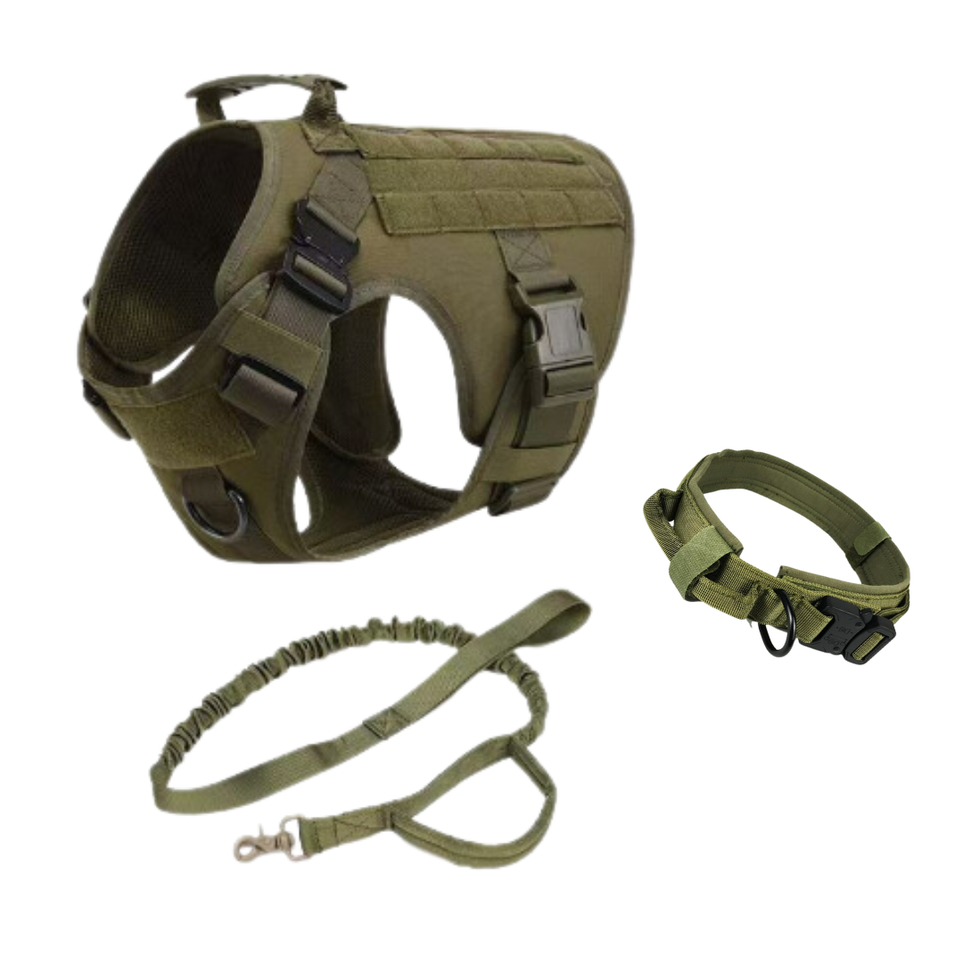 Military Dog Tactical Harness, Collar, and Leash Gear – Complete Set