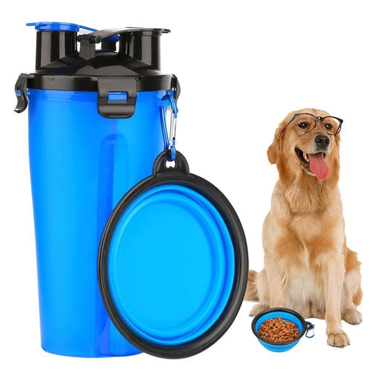 2-in-1 Pet Water Bottle & Food Container with Collapsible Bowl